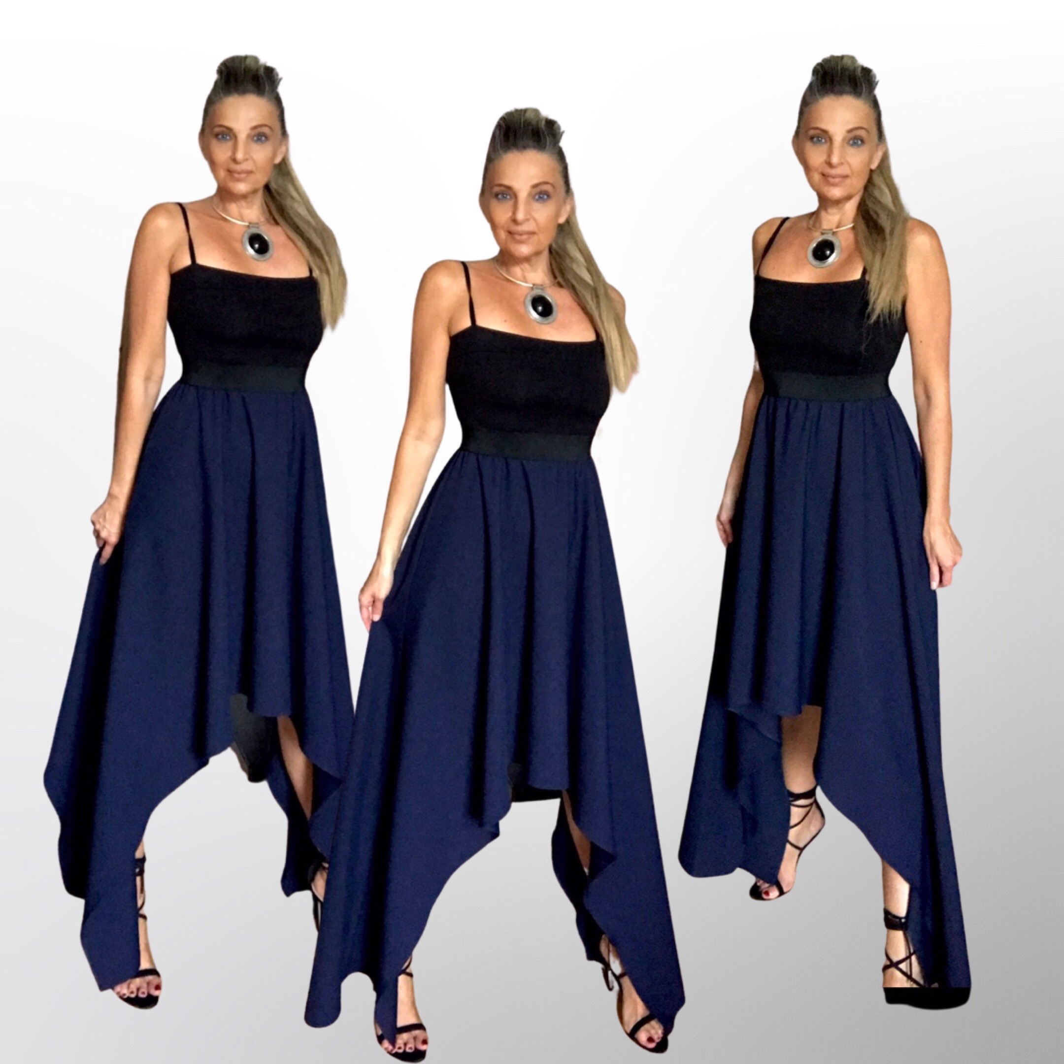 Dlouhé asymetrické šaty BOROS - modré 